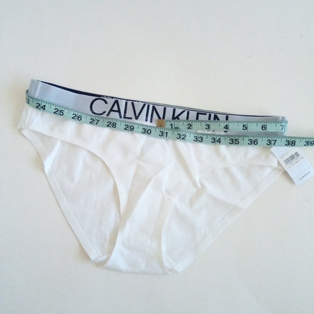 Calvin Klein White Bikini Panties With Wide Grey Black Waist Band Women Size L/G